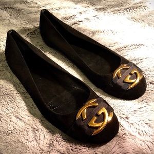 Gucci Black Suede Ballet Flats with Dust Bags